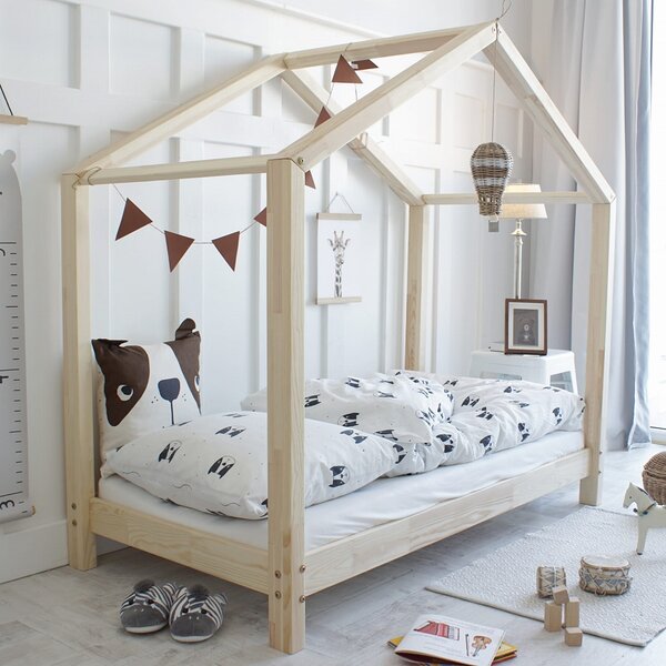 Domečková postel HouseBed Velikost spací plochy: 160x80, Barva: přírodní dřevo, Výška nožiček: nohy 10 cm ( jako na obrázku)