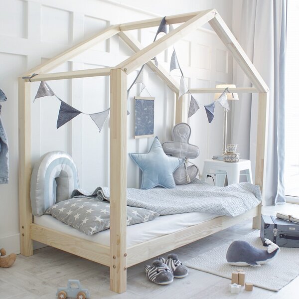 Domečková postel HouseBed Velikost spací plochy: 160x80, Barva: přírodní dřevo, Výška nožiček: nohy 10 cm ( jako na obrázku)