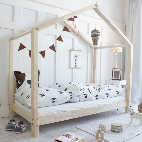 Domečková postel HouseBed Velikost spací plochy: 160x80, Barva: přírodní dřevo, Výška nožiček: nohy 10 cm ( jako na obrázku)