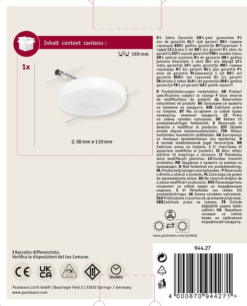 Paulmann 94427 CorDuo DiscLED, spot lankového systému 4,5W 3000K matný chrom/chrom