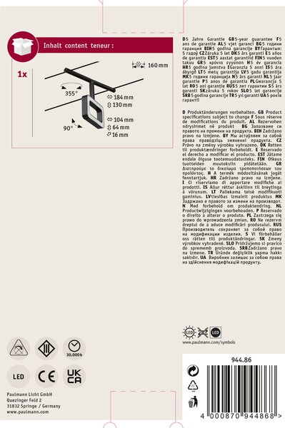 Paulmann 94486 CorDuo Frame, spot lankového systému 4,8W 3000K, černá/chrom