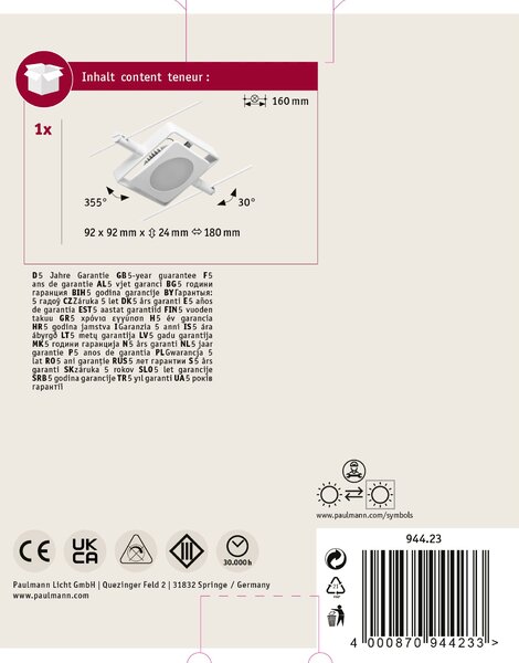 Paulmann 94423 CorDuo MacLED, spot lankového systému 4,5W 3000K bílá/chrom