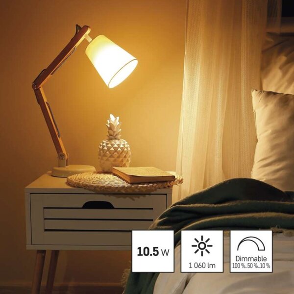 EMOS LED žárovka Classic A60 / E27 / 10,5 W (75 W) / 1 060 lm / teplá bílá /krokově stmívatelná 1525743240