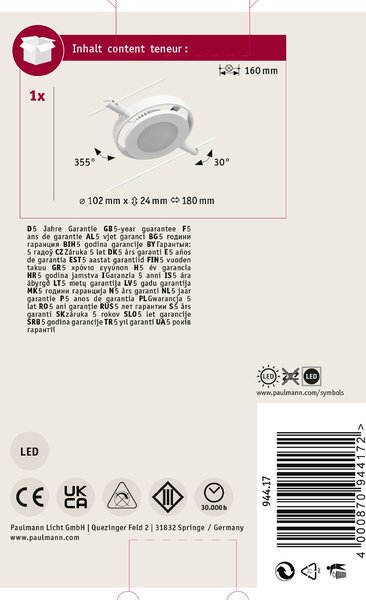 Paulmann 94417 CorDuo RoundMac, spot lankového systému, 4,5W LED 3000K, bílá