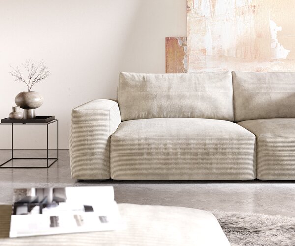 DELIFE Pohovka XL Lanzo 270x130 cm manšestr béžová s taburetem