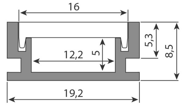 McLED Nášlapný hliníkový profil BD, 19x9 mm, včetně difuzoru Velikost: 1 m, Barva profilu: Stříbrný, Typ difuzoru: Mléčný