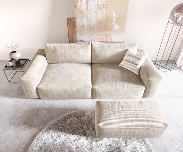 DELIFE Pohovka XL Lanzo 270x130 cm manšestr béžová s taburetem