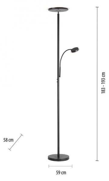 JUSTLIGHT Stojací LED lampa HANS, 22W, v. 193 cm, stmívatelná