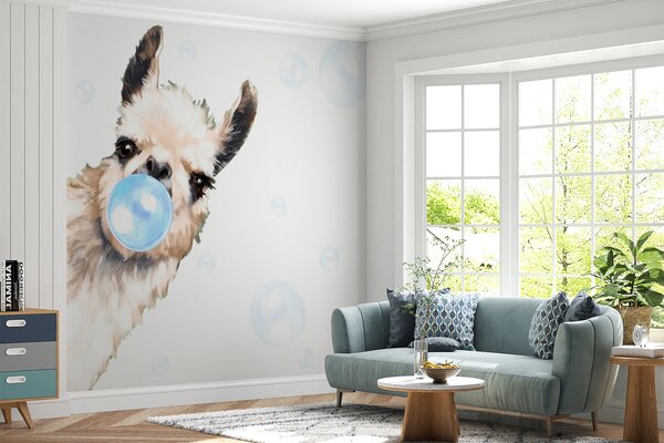 Fototapety Veselá lama a modré bubliny, Fototapety dětské, u98952v1 : uwalls.cz