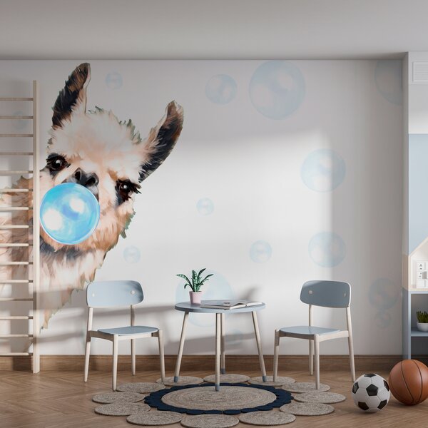 Fototapety Veselá lama a modré bubliny, Fototapety dětské, u98952v1 : uwalls.cz