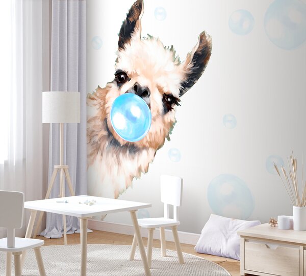 Fototapety Veselá lama a modré bubliny, Fototapety dětské, u98952v1 : uwalls.cz