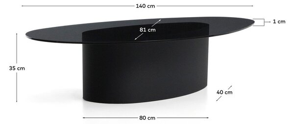 Černý konferenční stolek se skleněnou deskou 81x140 cm Olir – Kave Home