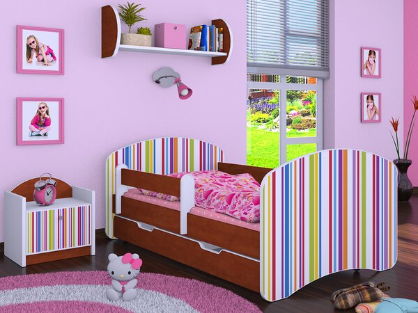 Happy Babies Dětská postel Happy - barevné pásky Velikost spací plochy: 160x80, Barva: buk, Šuplík: NE