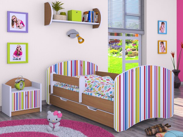 Happy Babies Dětská postel Happy - barevné pásky Velikost spací plochy: 160x80, Barva: buk, Šuplík: NE
