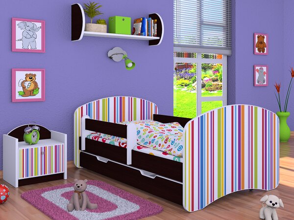 Happy Babies Dětská postel Happy - barevné pásky Velikost spací plochy: 160x80, Barva: buk, Šuplík: NE