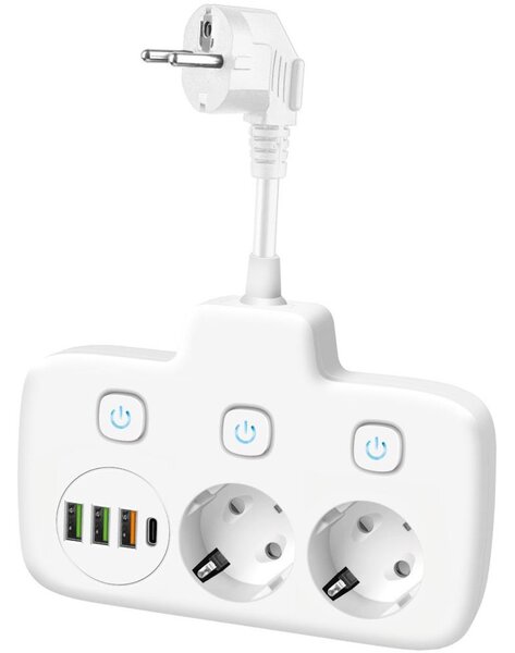 Rozbočovací zásuvka s vypínačem LINEA 2x230V + 4xUSB A/C SCHUKO bílá