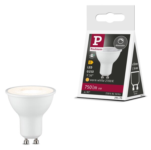 Paulmann 28752 bílá LED žárovka, 7W LED 2700K GU10 stmívatelná