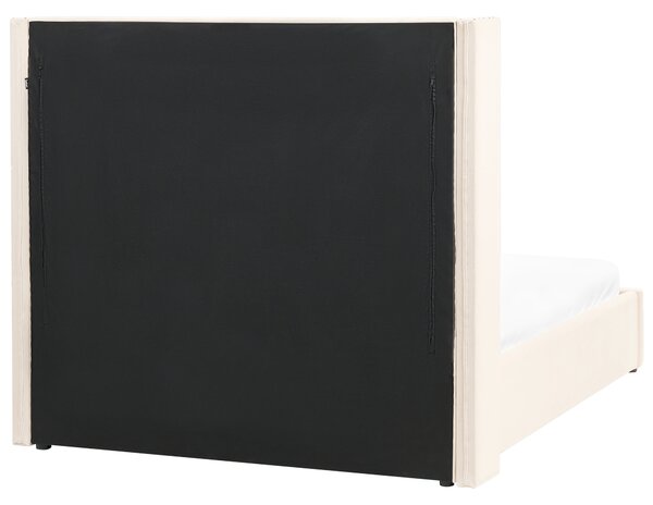 Postel s úložným prostorem Umělý samet LUBBON 140 x 200 cm Krémově bílá