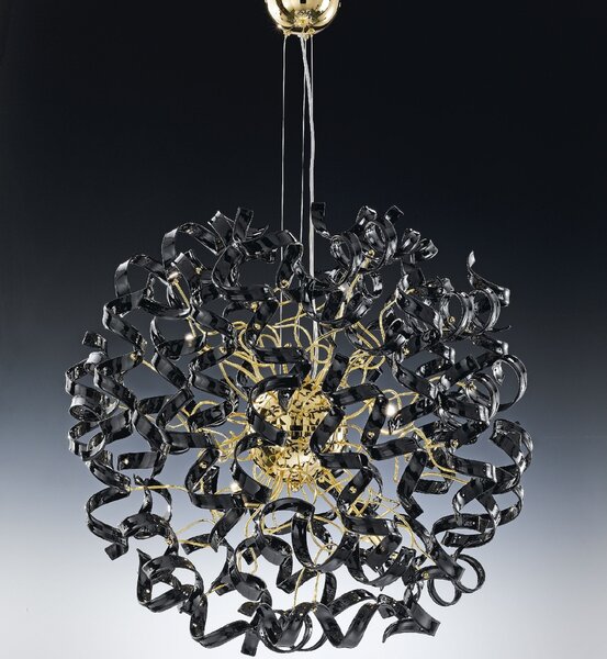 Metal lux 205.180.03 Astro Black, designové závěsné svítidlo v průměru 80cm, 8x40W, černé sklo, zlato 24K