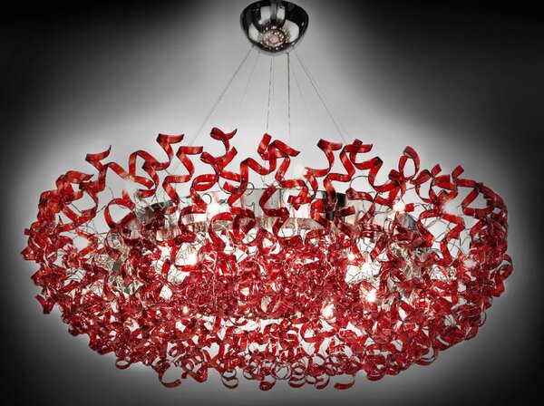 Metal lux 206.610.04 Astro Cherry, designové závěsné svítidlo v průměru 170cm, 28x40W, červené sklo, chrom