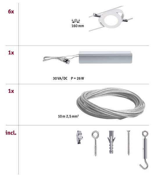 Paulmann 94106 RoundMac, lankové LED osvětlení, 6x4W LED 2700K, délka 500cm