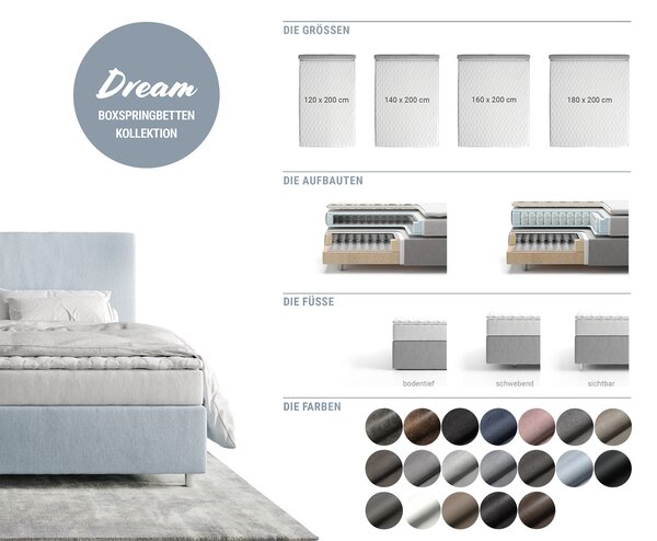 DELIFE Boxspring postel Dream-Well 120x200 cm manšestr stříbrná šedá s matrací a topperem