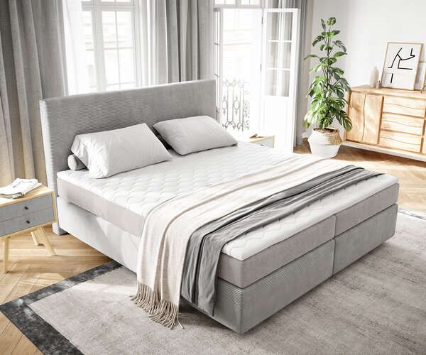 DELIFE Boxspring postel Dream-Well 180x200 cm manšestr stříbrná šedá s taštičkovou pružinovou matrací a visco topperem