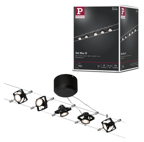 Paulmann 94290 Mac2, lankový systém, 5x max 10W LED 12V, černá, 500cm