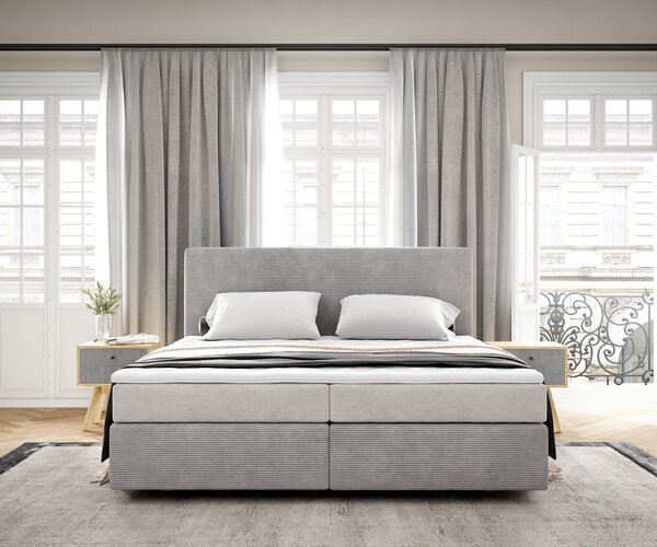 DELIFE Boxspring postel Dream-Well 180x200 cm manšestr stříbrná šedá s taštičkovou pružinovou matrací a visco topperem