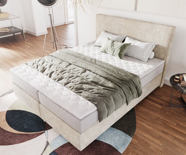 DELIFE Boxspring postel Dream-Well 160x200 cm manšestr béžová s taštičkovou pružinovou matrací a visco topperem