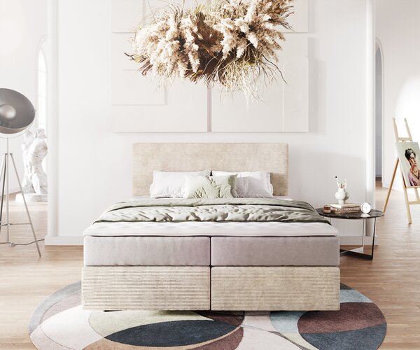DELIFE Boxspring postel Dream-Well 160x200 cm manšestr béžová s taštičkovou pružinovou matrací a visco topperem