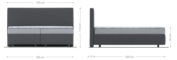 DELIFE Boxspring postel Dream-Well 180x200 cm manšestr stříbrná se středně tvrdou matrací a topperem