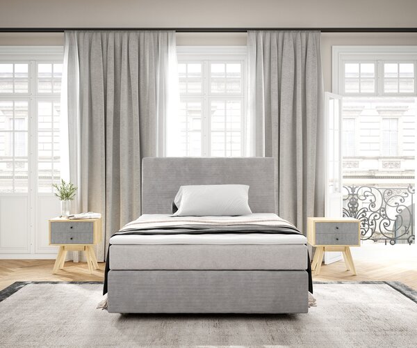DELIFE Boxspring postel Dream-Well 120x200 cm manšestr stříbrná se taštičkovou pružinovou matrací a visco topperem