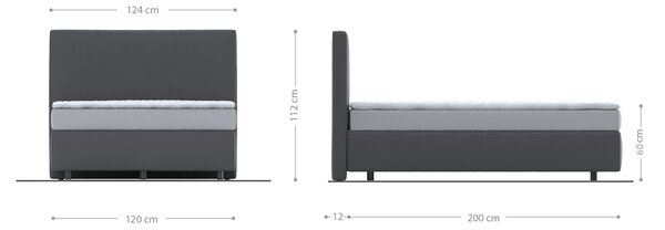 DELIFE Boxspring postel Dream-Well 120x200 cm manšestr stříbrná se taštičkovou pružinovou matrací a visco topperem