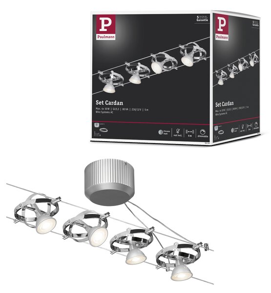 Paulmann 94144 Cardan, lankový systém, 4x max 10W LED 12V, chrom, 500cm