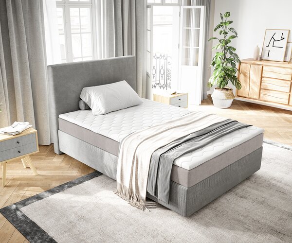 DELIFE Boxspring postel Dream-Well 120x200 cm manšestr stříbrná se taštičkovou pružinovou matrací a visco topperem
