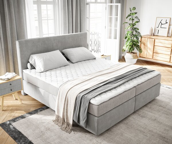 DELIFE Boxspring postel Dream-Well 180x200 cm manšestr stříbrná se středně tvrdou matrací a topperem