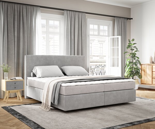 DELIFE Boxspring postel Dream-Well 180x200 cm manšestr stříbrná se středně tvrdou matrací a topperem