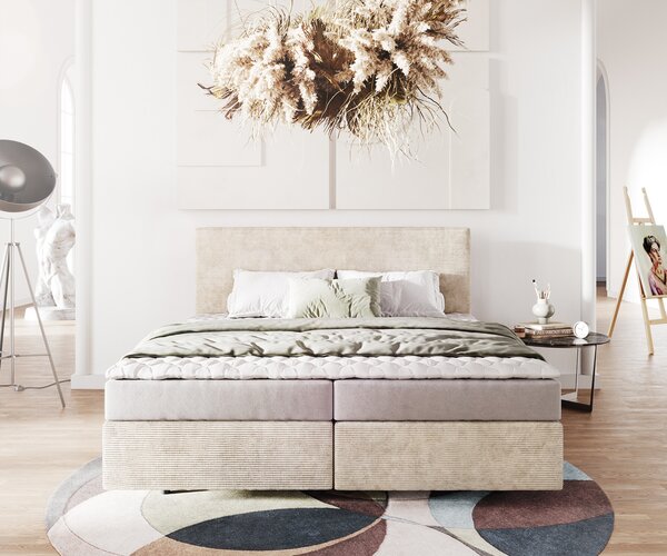 DELIFE Boxspring postel Dream-Well 180x200 cm manšestr béžová s matrací a topperem