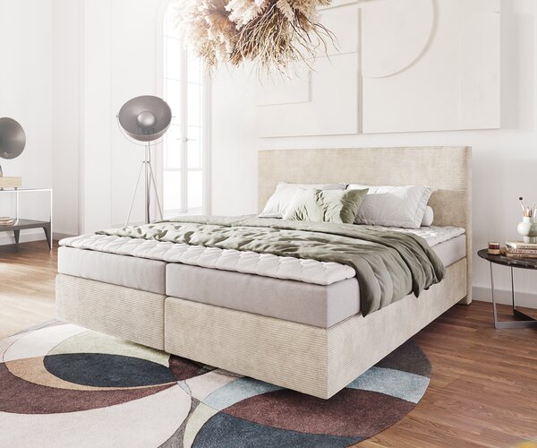 DELIFE Boxspring postel Dream-Well 180x200 cm manšestr béžová s matrací a topperem