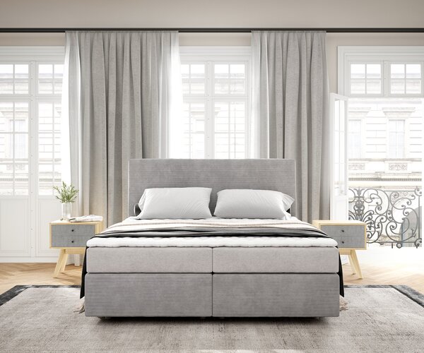 DELIFE Boxspring postel Dream-Well 160x200 cm manšestr stříbrná šedá s matrací a topperem