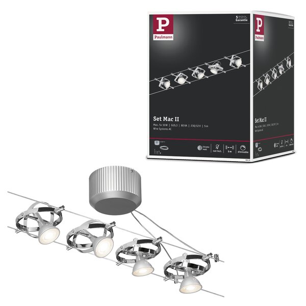 Paulmann 94133 Mac2, lankový systém, 5x max 10W LED 12V, matný chrom, 500cm