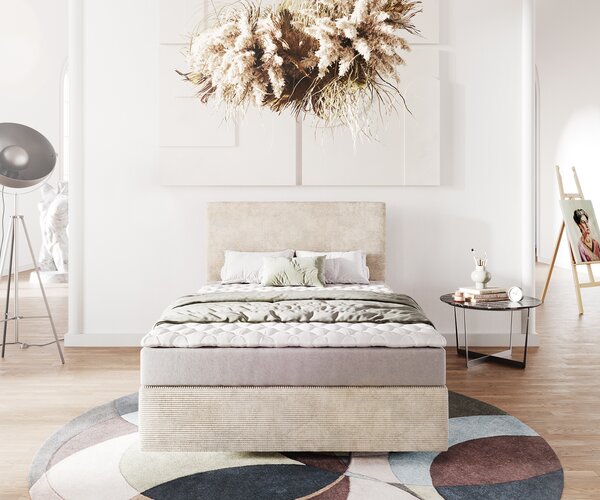 DELIFE Boxspring postel Dream-Well 120x200 cm manšestr béžová s matrací a topperem