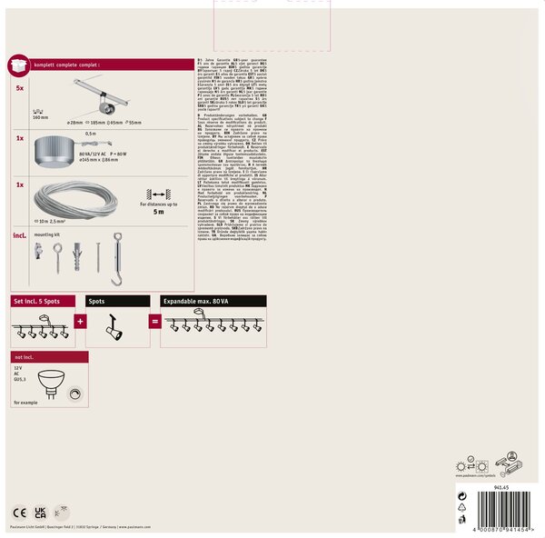 Paulmann 94145 Spice Salt, lankový systém max 5x10W LED 12V, 500cm