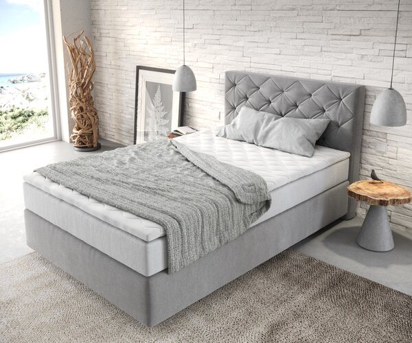 DELIFE Boxspring postel Dream-Great 120x200 cm mikrovlákno šedá s taštičková pružinová matrace a visco topper