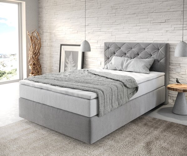 DELIFE Boxspring postel Dream-Great 120x200 cm mikrovlákno šedá s taštičková pružinová matrace a visco topper