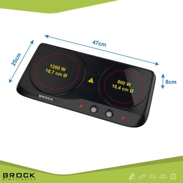 Elektrický sklokeramický vařič Brock, 2 plotýnky 19 a 16cm, 2000W, černý