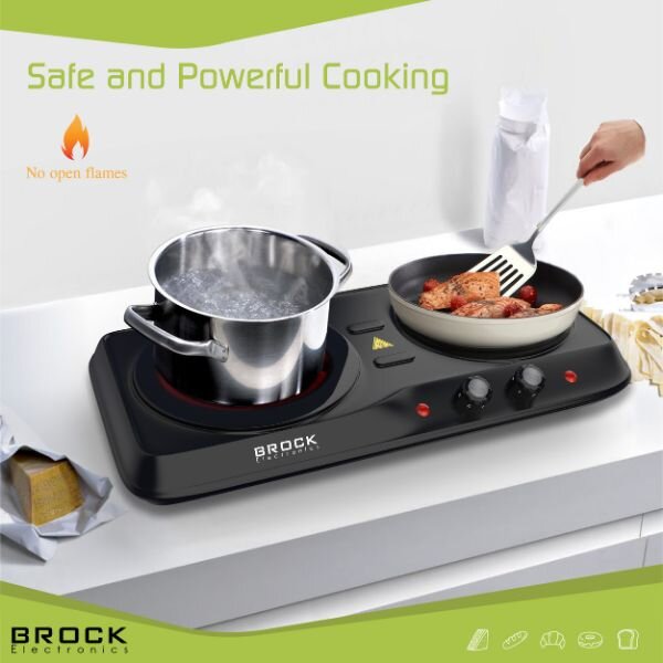 Elektrický sklokeramický vařič Brock, 2 plotýnky 19 a 16cm, 2000W, černý