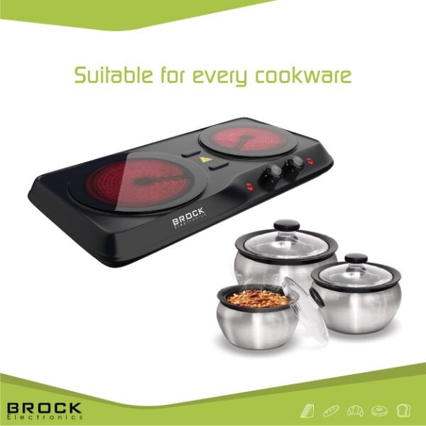 Elektrický sklokeramický vařič Brock, 2 plotýnky 19 a 16cm, 2000W, černý