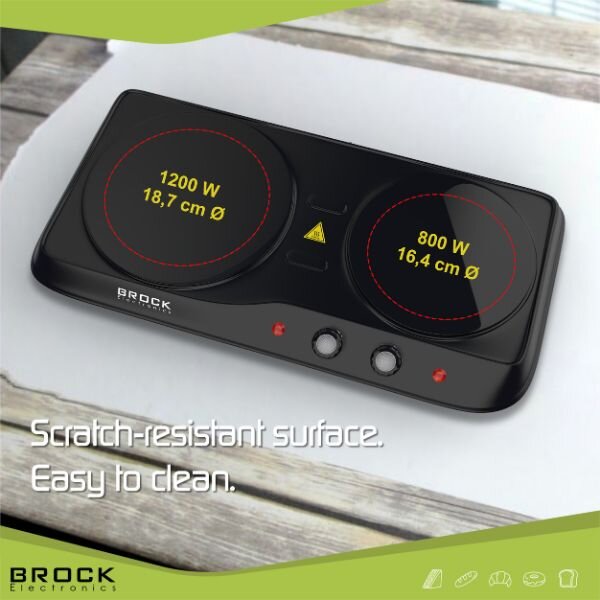 Elektrický sklokeramický vařič Brock, 2 plotýnky 19 a 16cm, 2000W, černý